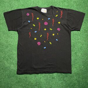 Vintage Women’s Swan Magic Abstract Shape Embroidered T-Shirt Black Small